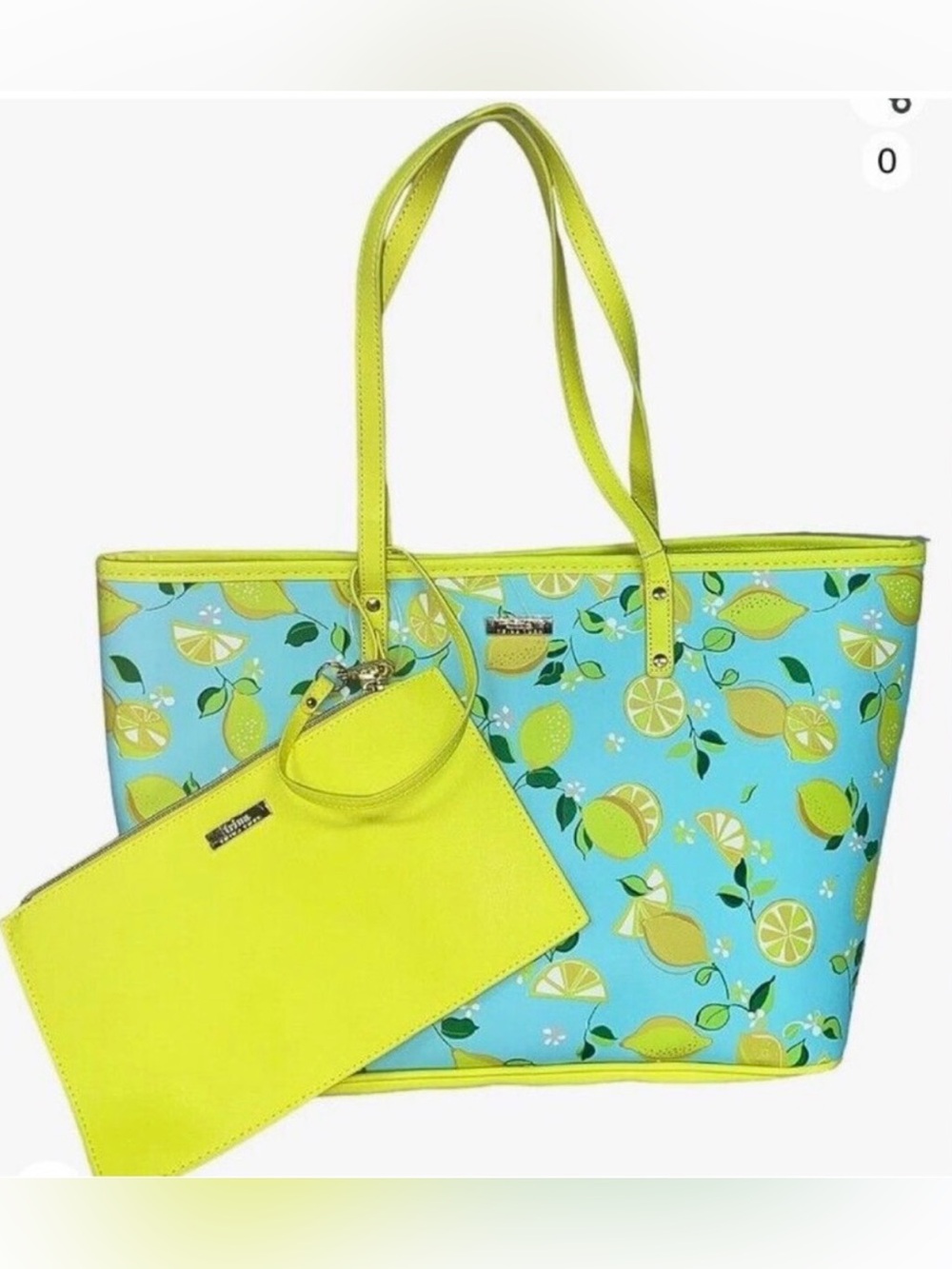 NWT Trina Turk Lemon Print Tote with Yellow Pouch